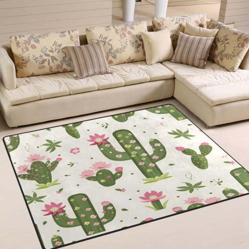 Ryvnso Cactus and Pink Flowers Area Floor Rugs Soft Non-Slip Large Mats Nursery Carpets 63" x 48"