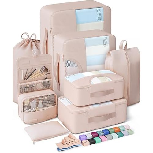 Veken 8 Set Packing Cubes for Travel, Birthday Gifts for Women Mom Her, Cruise Ship Essentials Accessories for Beach Vacation, Suitcase Organizer Bags for Luggage with Hanging Toiletry & Shoe Bag