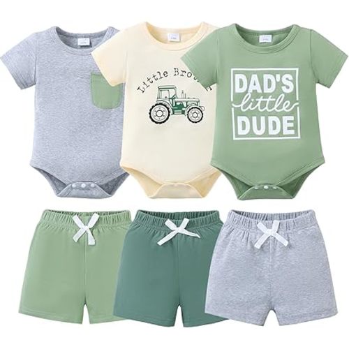 Jecson Newborn Boy Clothes Baby Boy Outfits Summer Set 6-Piece Cotton Short Sleeve Top and Shorts for 0-18M
