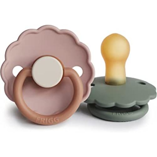 FRIGG Daisy Natural Rubber Baby Pacifier | Made in Denmark | BPA-Free (Biscuit/Lily Pad, 0-6 Months) 2-Pack