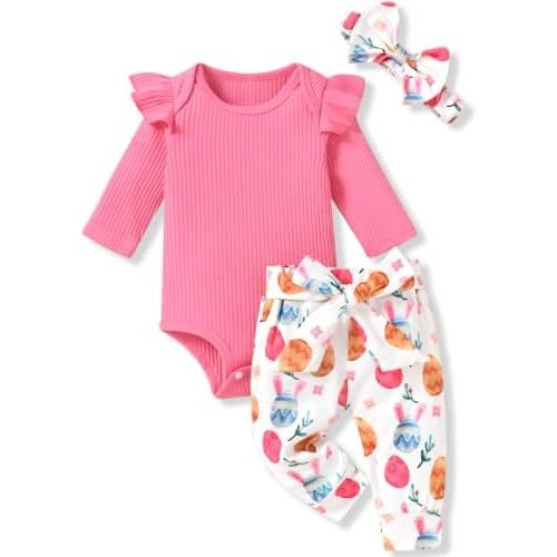 Aalizzwell Preemie Newborn Infant Baby Girls Clothes Ribbed Romper Bodysuit Pants Set Fall Winter Outfits