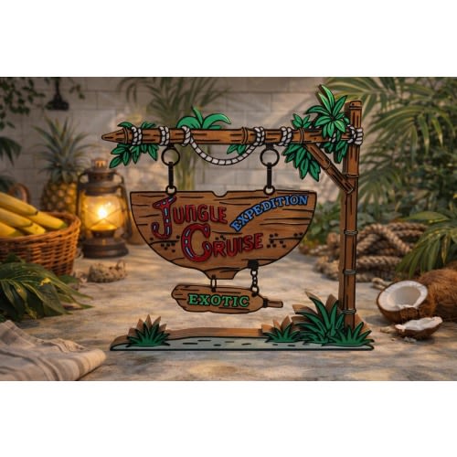 Jungle Cruise Standing Sign – Disney Ride-Inspired Tabletop Decor | Adventureland Theme