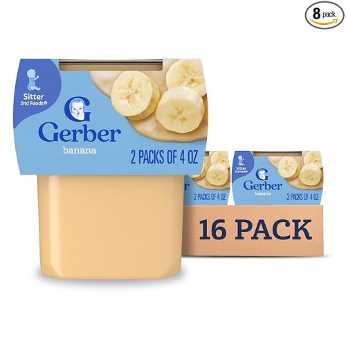 Gerber Stage 2 Baby Food, Banana Puree Tubs, No Artificial Colors or Flavors, Baby Puree, 16-Pack
