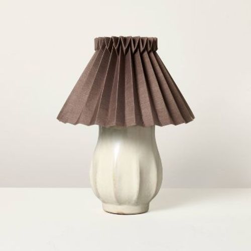 Ceramic with Brown Knife Pleat Shade Accent Table Lamp Sour Cream - Hearth & Hand™ with Magnolia