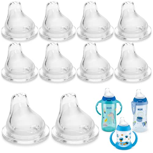 10-Pack Sippy Spouts Compatible with NUK Active Cup and Learner Cup | Soft silicone, variable flow, leak-resistant valve, BPA-free, dishwasher safe, gentle on teething gums, ages 6m+
