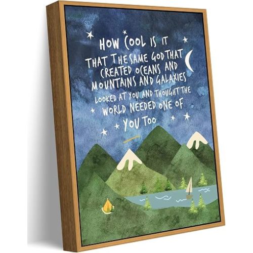 Floating Framed Same God Creation Canvas Wall Art, Nursery Watercolor Mountain Painting Picture Wall Decor, Christian Inspirational Quote Poster Print Artwork for Kids Bedroom Baby Room 8x10in
