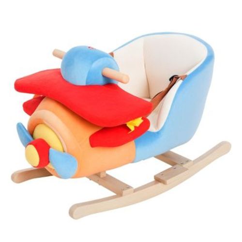 Dexmalle Wooden Plush Ride-on Plane Rocking Horse