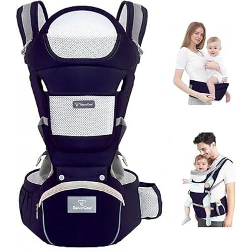Baby Carrier Newborn to Toddler, Ergonomic M Position 6 in1 Baby Carrier with Hip Seat, Adjustable Detachable Baby Hip Carrier, All Seasons, for Babies 7–45 lbs