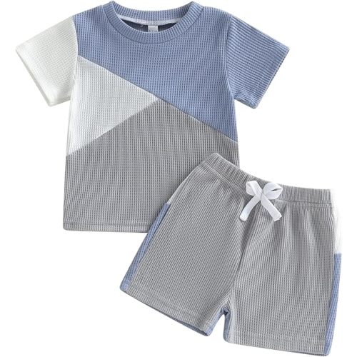 Toddler Baby Boy Summer Outfit Short Sleeve Colorblock T-shirt + Elastic Waist Shorts 2 Piece Newborn Infant Clothes