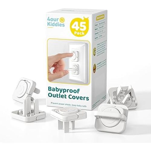Baby Proofing Outlet Covers(45 Pack), Baby Proof Plug Covers with Hidden Pull Handle for Child Safety, Electric Socket Covers 2024 Upgraded, Plug Protectors to Prevent Power Shock (White)