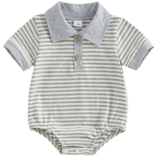 Newborn Baby Boy Summer Clothes Short Sleeve Polo Bubble Romper Striped Turn Down Collar Onesie Vintage Baby Clothes