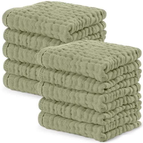 Baby Washcloths Muslin Cotton, Large 10”x10” by Comfy Cubs - Sage, Pack of 10