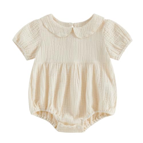 Baby Bubble Romper Collar Bodysuit Infant Muslin Summer Clothes | Peter Pan Collar Romper Baby Boy Girl, Solid Color, Neutral Blank Muslin Cotton Romper, Everydaywear, Newborn Baby Shower