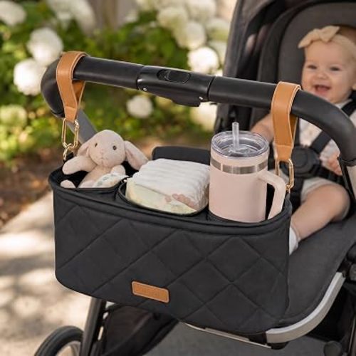 Beautiful Stroller Caddy Organizer With 2 Cup Holders - Zipper Pocket Bag