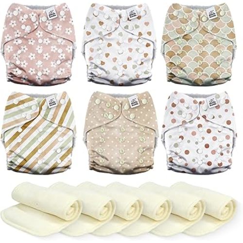 Mama Koala 3.0 Cloth Diapers for Babies, 6 Pack One Size Washable and Reusable Pocket Diapers for Newborns and Toddlers (Shallow World)