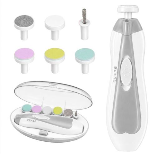 Baby Electric Nail Trimmer Kit with Light, Quiet Operation, 6 Interchangeable Heads for Gentle Precise Baby Nail Care and Polishing Baby Nail Trimmer