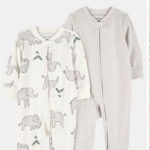 Baby 2-Pack 2-Way Zip Cotton Sleep & Play Pajamas - White/Beige | Carter's