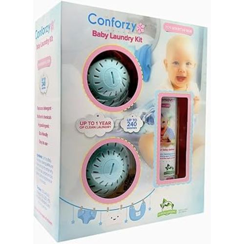 Conforzy Baby Laundry Balls Kit for Sensitive Skin. Washing Machine Balls and Stain Remover (Up-to 240 Washes). Eco-Friendly with no Harsh Chemicals. 1 Year Worth of Laundry