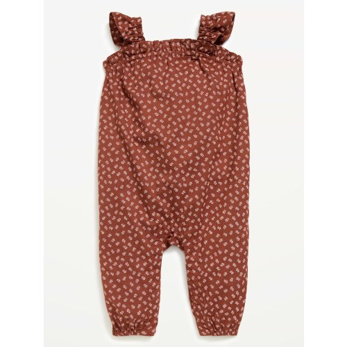 Printed Sleeveless Textured Ruffle-Trim Jumpsuit for Baby