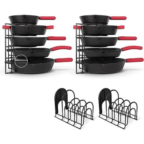 Cuisinel Heavy Duty Pots and Pans Organizer Rack - 12.2"-Inch Tall - 5 Tier Rack - Holds 50 LB - Cast Iron Skillets, Griddles, Shallow Cookware - Space Saving Kitchen Storage - No Assembly Required