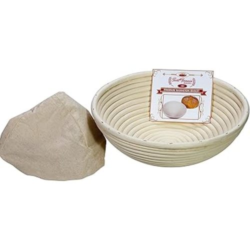 Saint Germain Bakery Premium Round Bread Banneton Basket with Liner - Perfect Brotform Proofing Basket for Making Beautiful Bread (9 inch)