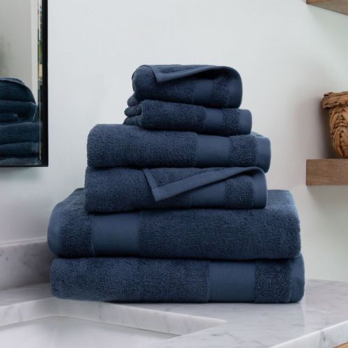 6 Piece Bath Towels Set, 100% Super Plush Premium Cotton - Becky Cameron, Navy, 6 Pack