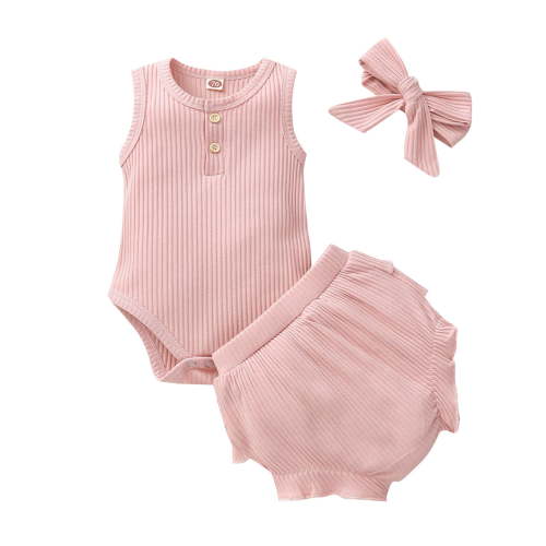 Mercatoo Girl Baby Clothes I𝐧fant Shorts Romper Girl Bodysuit+Ruffles Solid Outfits Baby Sleeveless Baby Girl Clothes Cotton