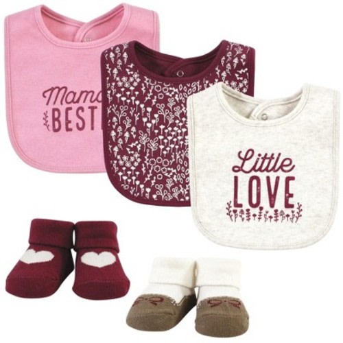 Hudson Baby Infant Girls Cotton Bib and Sock Set, Little Love Flowers, One Size