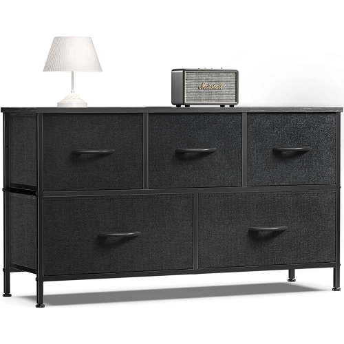 edx 5 Drawer Fabric Dressers for Bedroom, Chest of Drawer Organizer Storage Cabinet for Closet, Entryway, Black