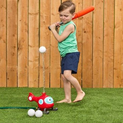 The Lakeside Collection Baseball Helicopter Water Sprinkler 2-In-1 Outdoor Lawn Game Play Set -