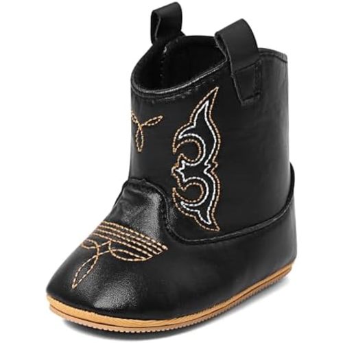 MK MATT KEELY Baby Boys Girls Cowboy Boots Infant Western Boots Toddler Soft Sole Non-Slip Round Toe Bootie Newborn First Walker Crib Shoes