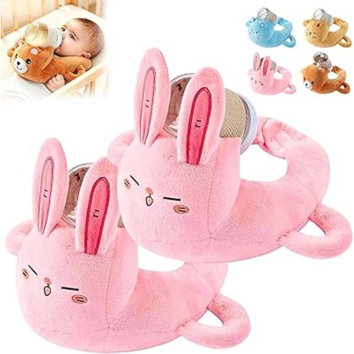 Bottle Holder Pillow Plush, Feeding Nursing Assistant Hands Free, Ergonomic Bottle Support Cushion, Soft Animal Cover Protector, Machine Washable (Pink 2 PCS)