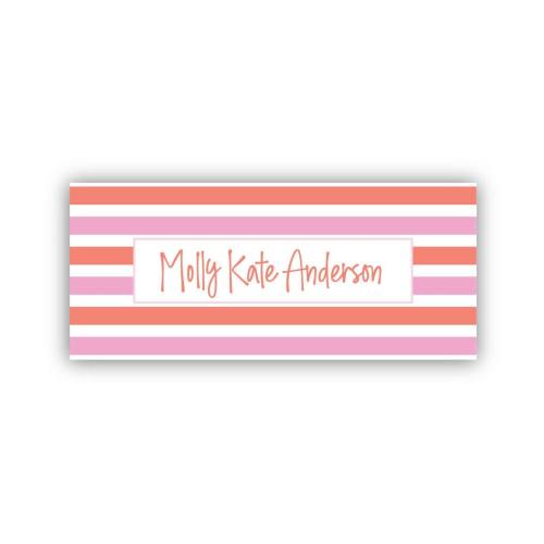 Waterproof Vinyl Stickers | Kids Labels | Baby Bottle Label | School Labels | Pink & Orange Stripe | Book Labels | Camp Labels | Vinyl Label