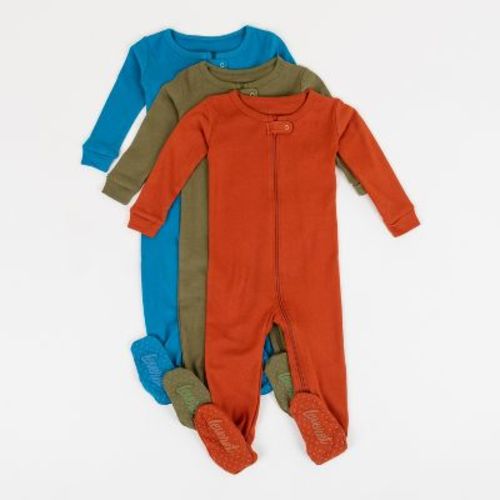 Leveret Boys Cotton Baby Footed Pajamas – 3 Pack – Earth Tone Solids Sleepers 0-3 Month