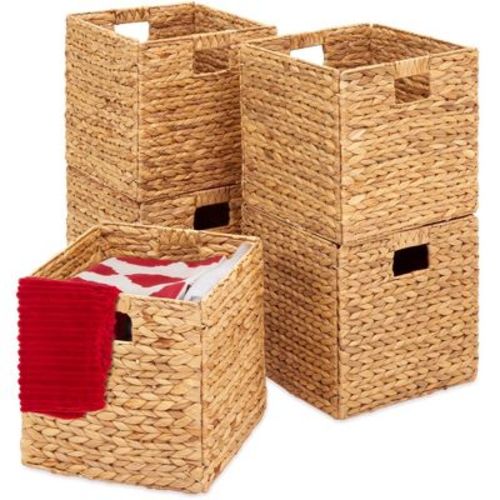 Best Choice Products Set of 5 Handwoven Water Hyacinth Storage Baskets – Natural Collapsible Organizers with Handles
