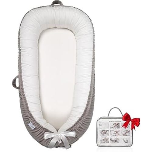 Baby Lounger | Organic Cotton Infant Lounger | Reversible, Adjustable & Portable Floor Lounger | Soft, Breathable, Washable Cover