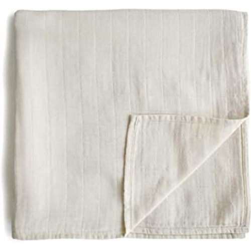 mushie Muslin Baby Swaddle Blanket | 100% Organic Cotton (Fog)