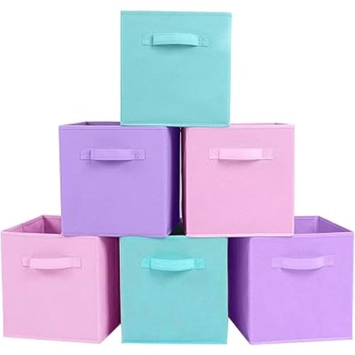 ShellKingdom Storage Bins, Foldable Fabric Storage Cubes And Cloth Storage Organizer Drawer For Closet And Toys Storage, 6 Pack (Lavender+Light Blue+Pink)
