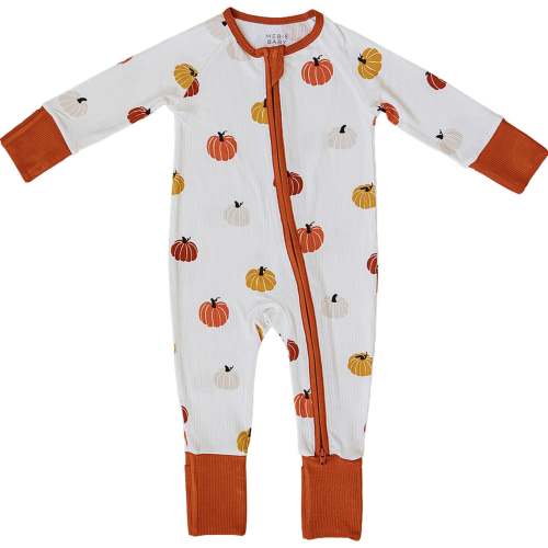 Pumpkins Bamboo Zipper Onesie by Mebie Baby - Double Zipper & Foot Grips for Babies 0-18 Months