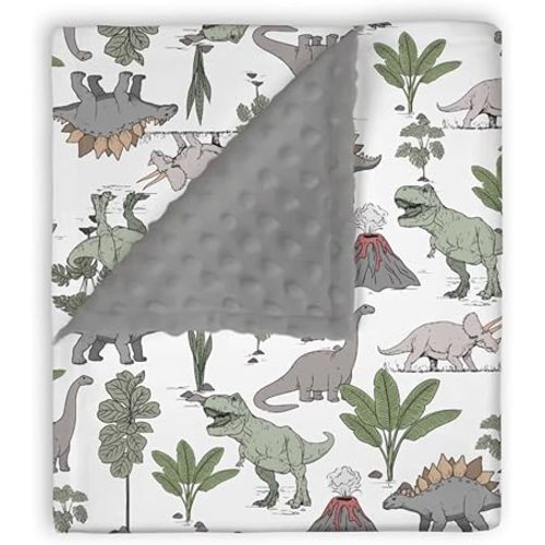 EyMzcod Mink Baby Boys Blankets Dinosaurs Tropical Pants, Vintage Gray Dino Park Soft Double Layer Dotted Backing Receiving Swaddle, Newborn Infant Toddler Nursery Crib Bedding Shower Gift 30" x 40"