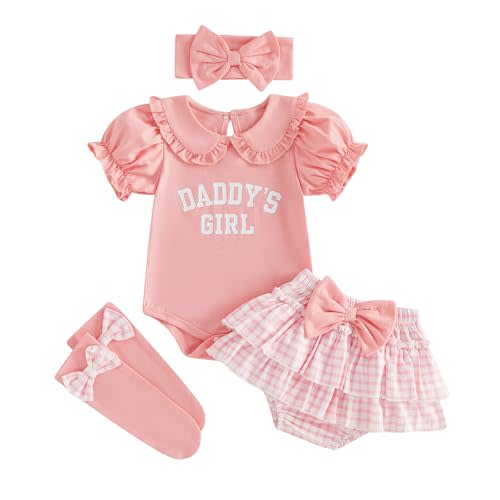 Infant Baby Girl Summer Clothes Letter Romper+Bloomers Skirt+Headband Set | Daddys Girl/Little Sister Newborn Outfit,Cute Print Romper and Bloomers with Headband Baby Dress