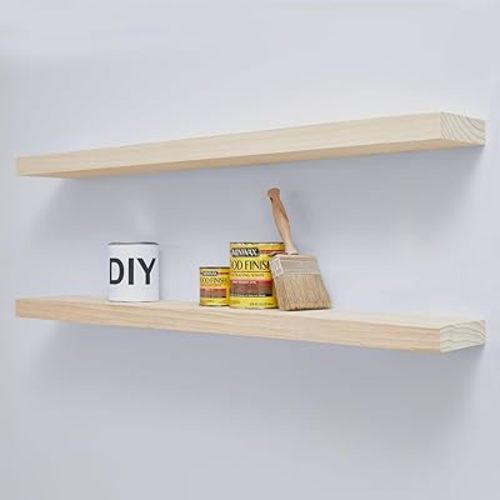 Homeforia 42 inch Wood Floating Shelf, High End Solid Natural Wood 42inch Large Floating Shelves for Wall Mounted, Unfinished Wooden Floating Shelves, Heavy Duty Bracket, 42 X 6.5 X 1.75 in, Set of 2