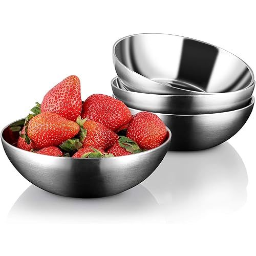 Stainless Steel Bowls for Kids, 18/8 Stainless Steel Toddler Bowl, BPA-Free, Durable & Easy Clean, 4 Pack - 14.5 oz Perfect for Baby Meals, Snacks, Serving and Travel & Home Use，Silver