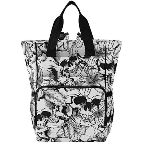 MNSRUU Diaper Bag Goth Skull White Diaper Bag Backpack Multifunction Travel Diaper Bag Tote Large Capacity Diaper Changing Backpacks for Moms Dads