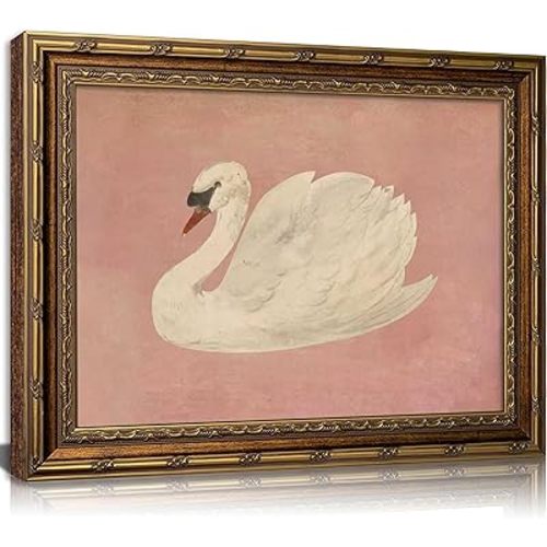 FKRYTYB Vintage Gold Framed Classical Pink Swan Canvas Wall Art, 11x9in