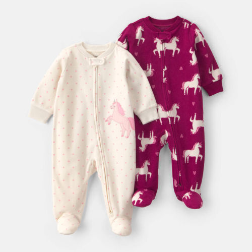 Baby Girl 2-Pack Unicorn Fleece 2-Way Zip Sleepers | Carter’s Oshkosh Canada