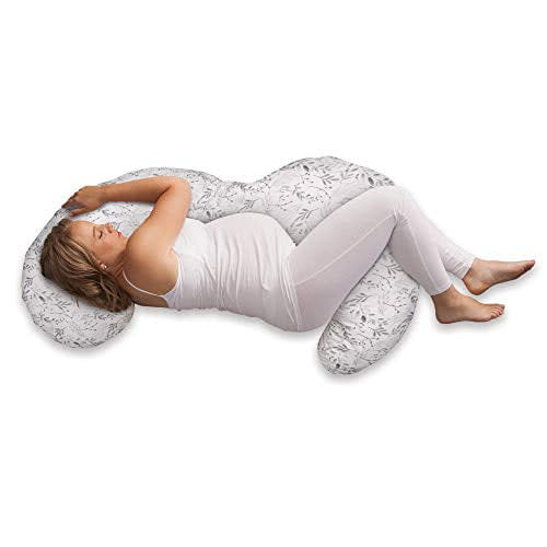 Boppy Total Body Pillow with Easy-on Removable Pillow Cover in Gray Scattered Leaves for Full-body Support, Body Pillow for Pregnancy and Postpartum Positioning