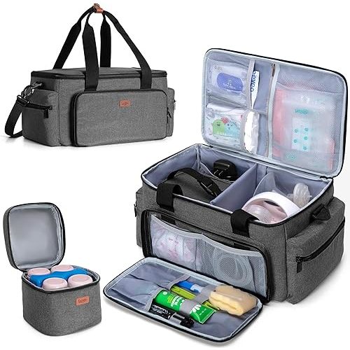 Luxja Breast Pump Bag with Cooler Bag Compatible with Spectra S1 and S2, Pumping Bag for Breast Pump and Extra Parts (Suitable for Home, Work or Travel Use), Gray