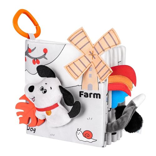 Baby Cloth Book Farm Animals - Crinkle, Touch & Feel Sensory Toy with Squeaker, Soft Tail & Teether for Newborns 0-12 Months | Soft Fabric, BPA Free, Machine Washable