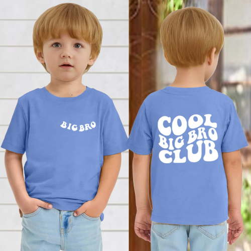 Big Brother Shirts for Boys,Baby Boy Big Brother Announcement Shirt Toddler Chenille Patch Letter T-Shirt Summer Short Sleeve Bro Club Tees Light Blue 2-3Y